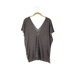 Poetry Silk/Linen Double V-Neck Top Taupe Lightweight Knit Stripe US Womens 6